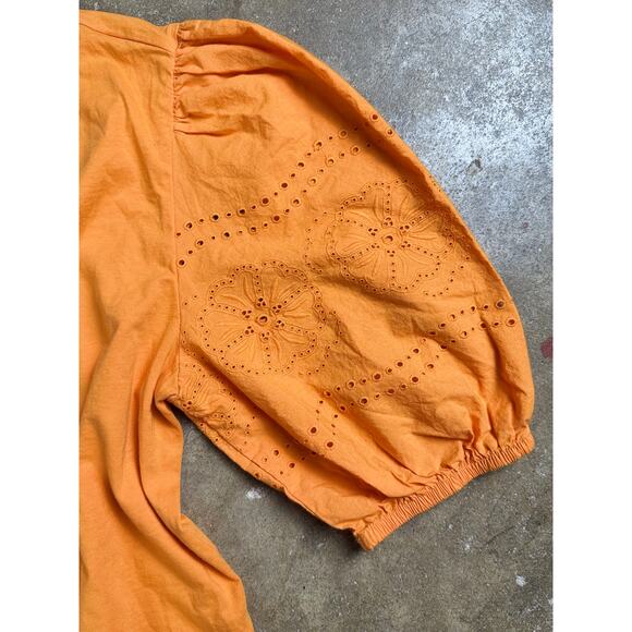 J.Crew Women’s Broken-in Jersey Puff Sleeve Eyelet Top Size Small Tangerine - Picture 9 of 10